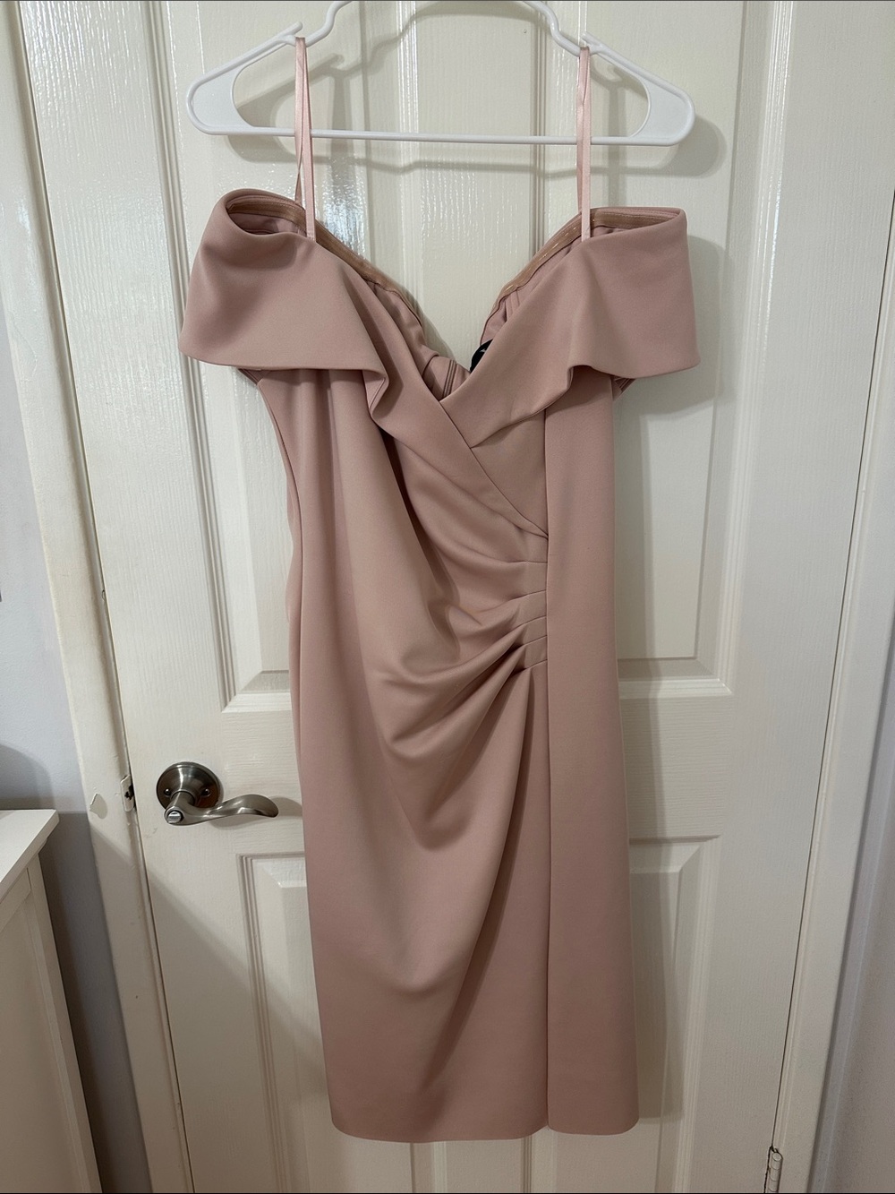 Xscape Dusty Rose Off-Shoulder Draped Midi Dress